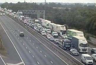 Queues are heavy once again on the M25 approaching the Dartford Crossing anti-clockwise with traffic tailing back to Orpington at J4