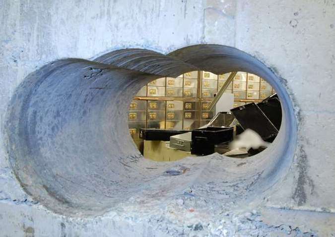 A hole made by the gang at the Hatton Garden bank. Picture: Met Police