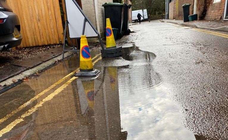 There are fears a mains leak in Police Station Road, West Malling, is being ignored by South East Water. Picture: David Thompson