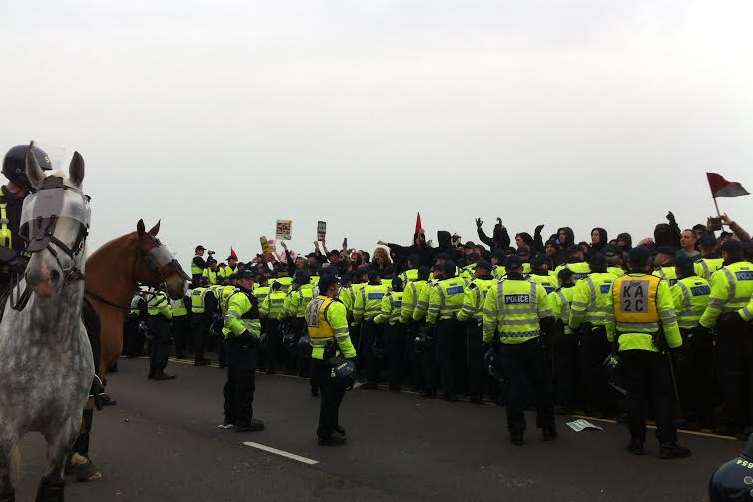 Police keep rival groups apart at a protest in Dover