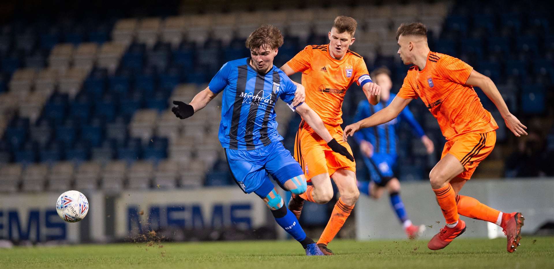 Roman Campbell in FA Youth Cup action for Gillingham at Priestfield. He has joined Faversham Town Picture: Ady Kerry