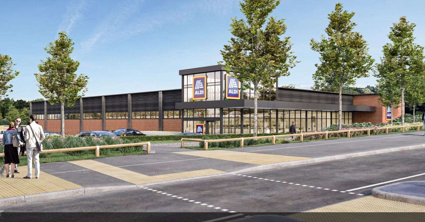 Artist's impression of how the new Aldi store proposed for Canterbury Road, Ashford could look. Picture: Aldi