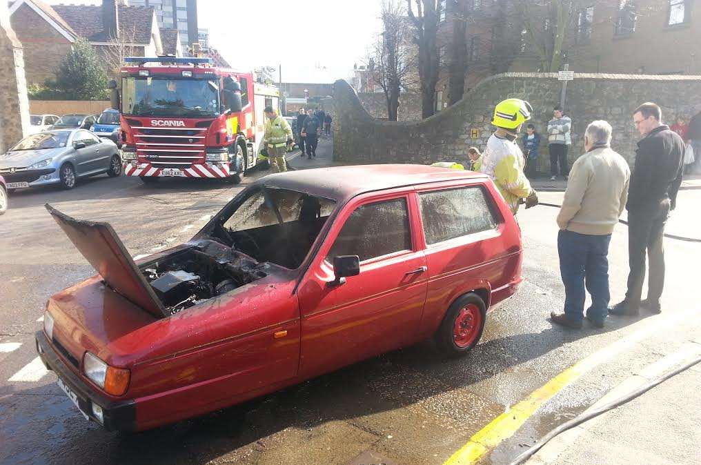 Firefighters were called to Priory Road where this car was alight