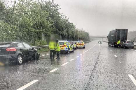 Kent Police's Roads Policing Unit Traffic at the scene of the RTC