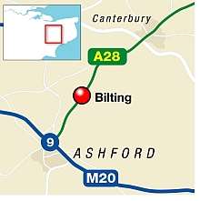 The crash happened on Wednesday morning on the A28 at Bilting. Graphic: Ashley Austen