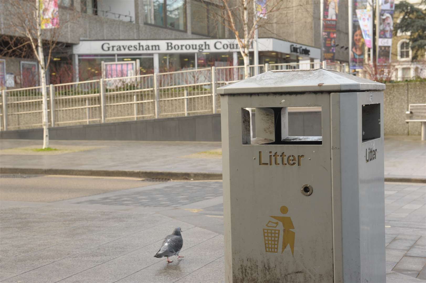 Litter bins outside Gravesend's Civic Centre