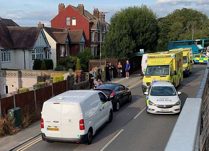 Police and ambulances deal with a crash in Borstal Street, Borstal after a boy was reportedly hit by a car. Picture: Ros Johnstone (51472677)