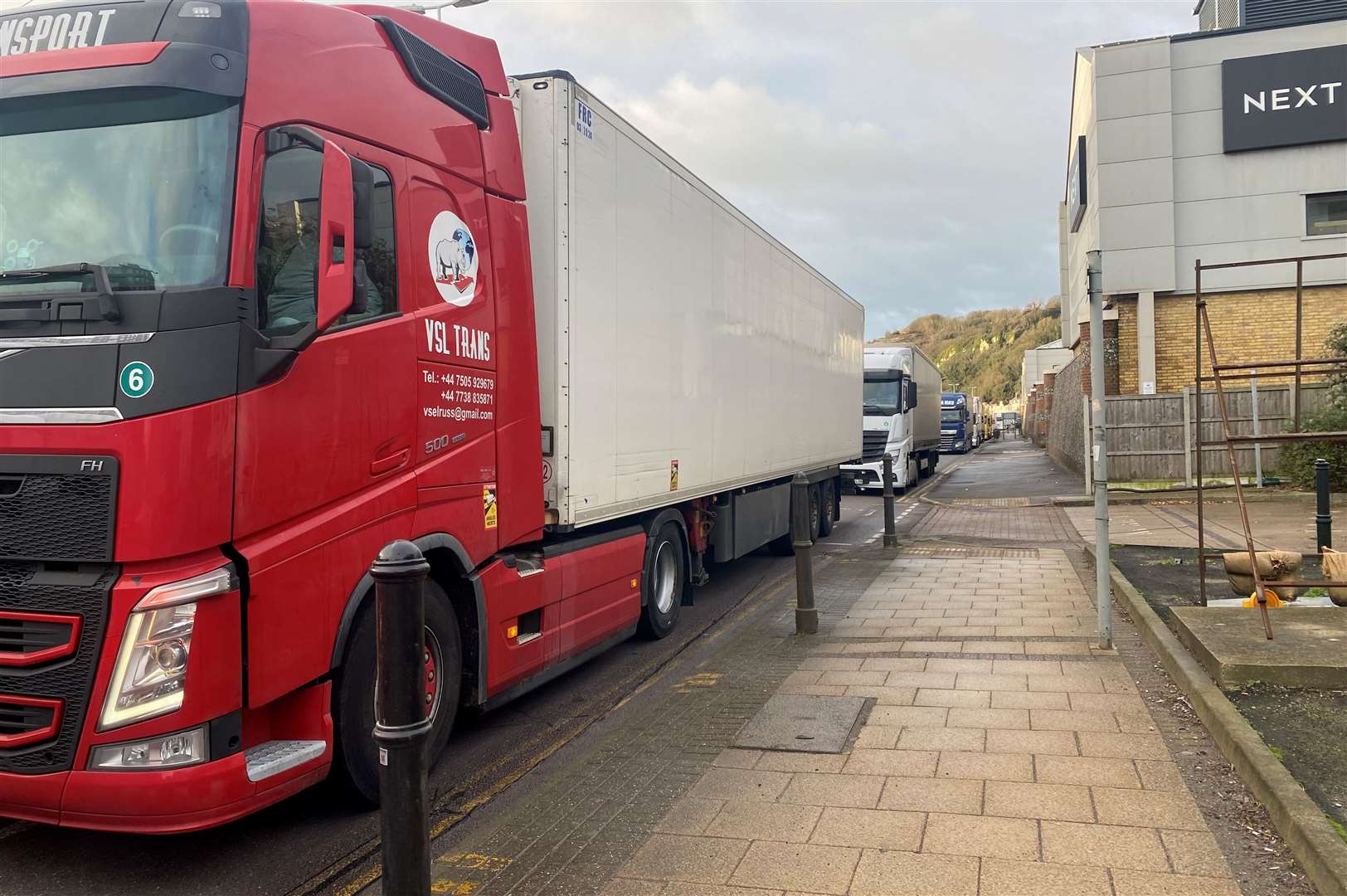 Queues on the A20 as lorry drivers wait to get to the port in Dover as result of the sudden Channel Tunnel strikes on Thursday