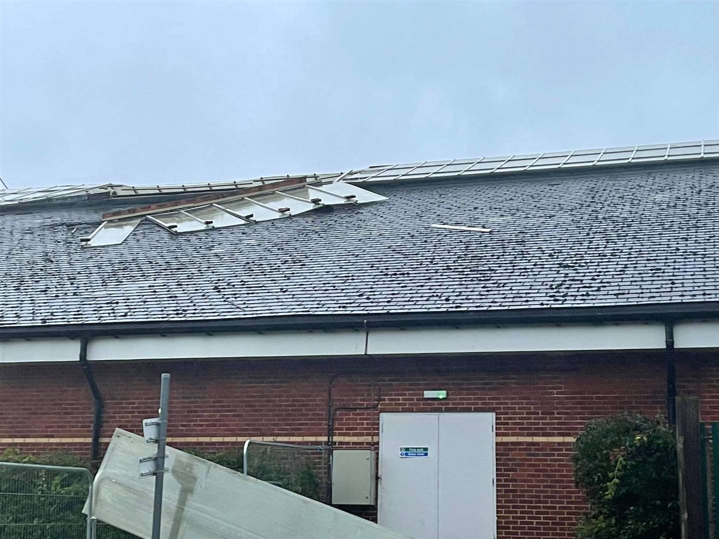 The damage to the roof on Sunday morning. Photo: Tenterden Leisure Centre