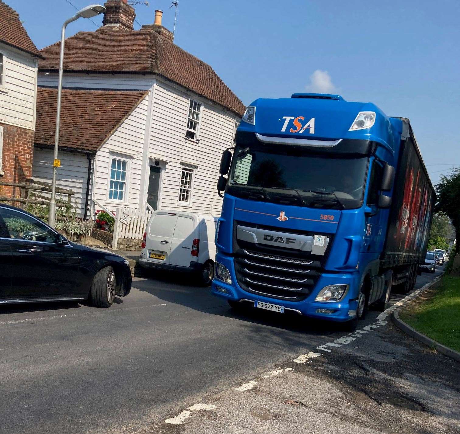 A lorry caught headed down one of the narrow streets