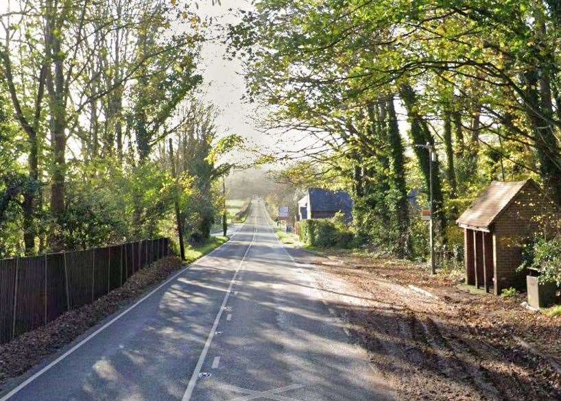 The car crashed along the A28 in Godmersham. Pic: Google