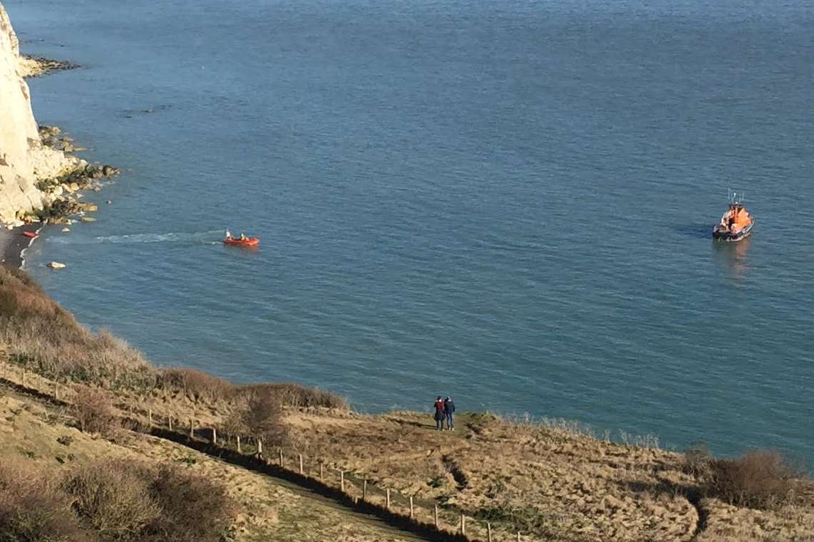 Rescue vessels by the cliffs. Picture courtesy of Gracie Irvine