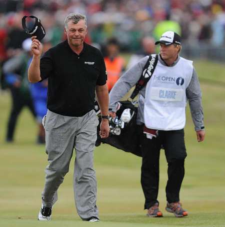 Darren Clarke takes to the 18th green