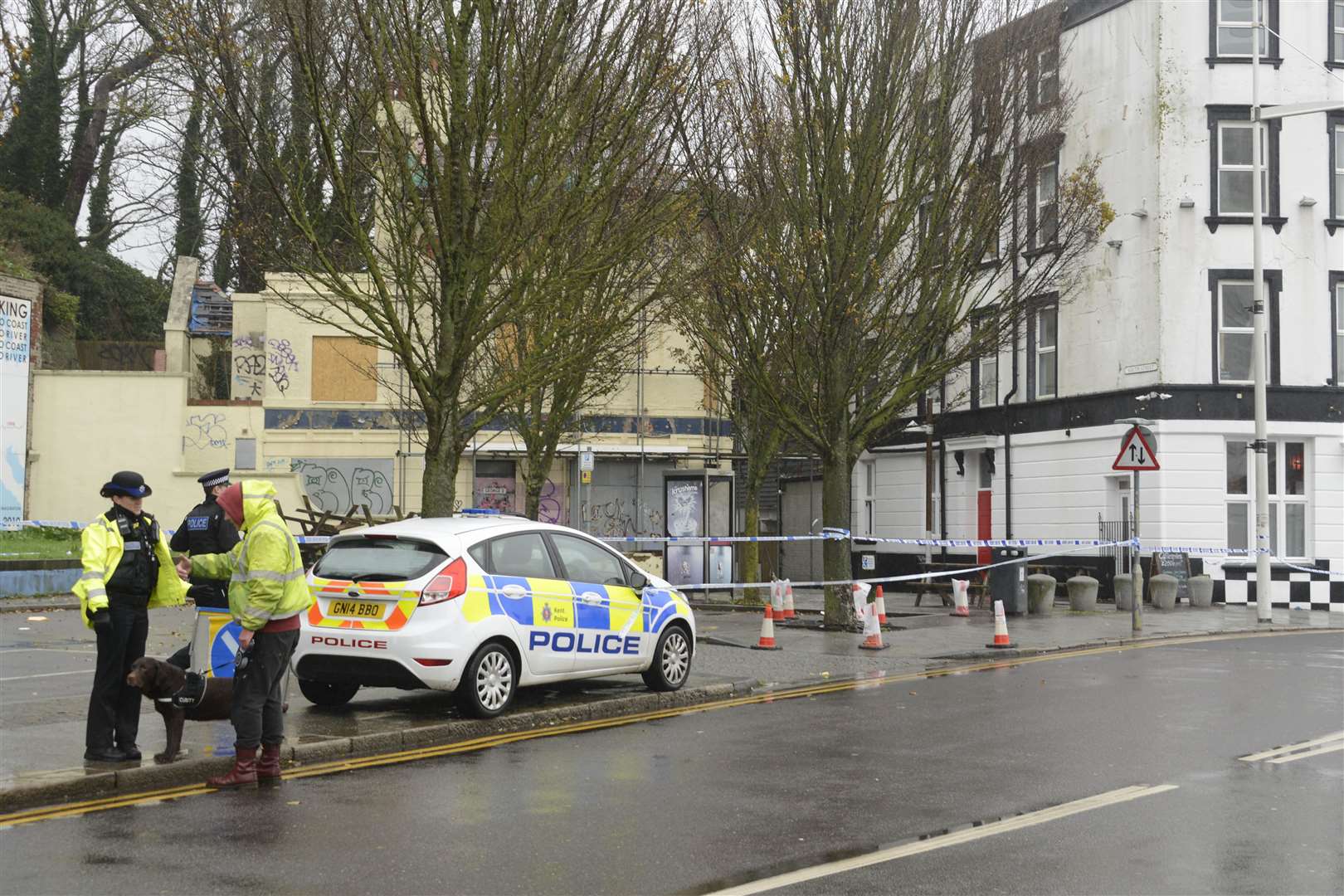 The car park has been cordoned off and police remain at the scene. Picture: Paul Amos