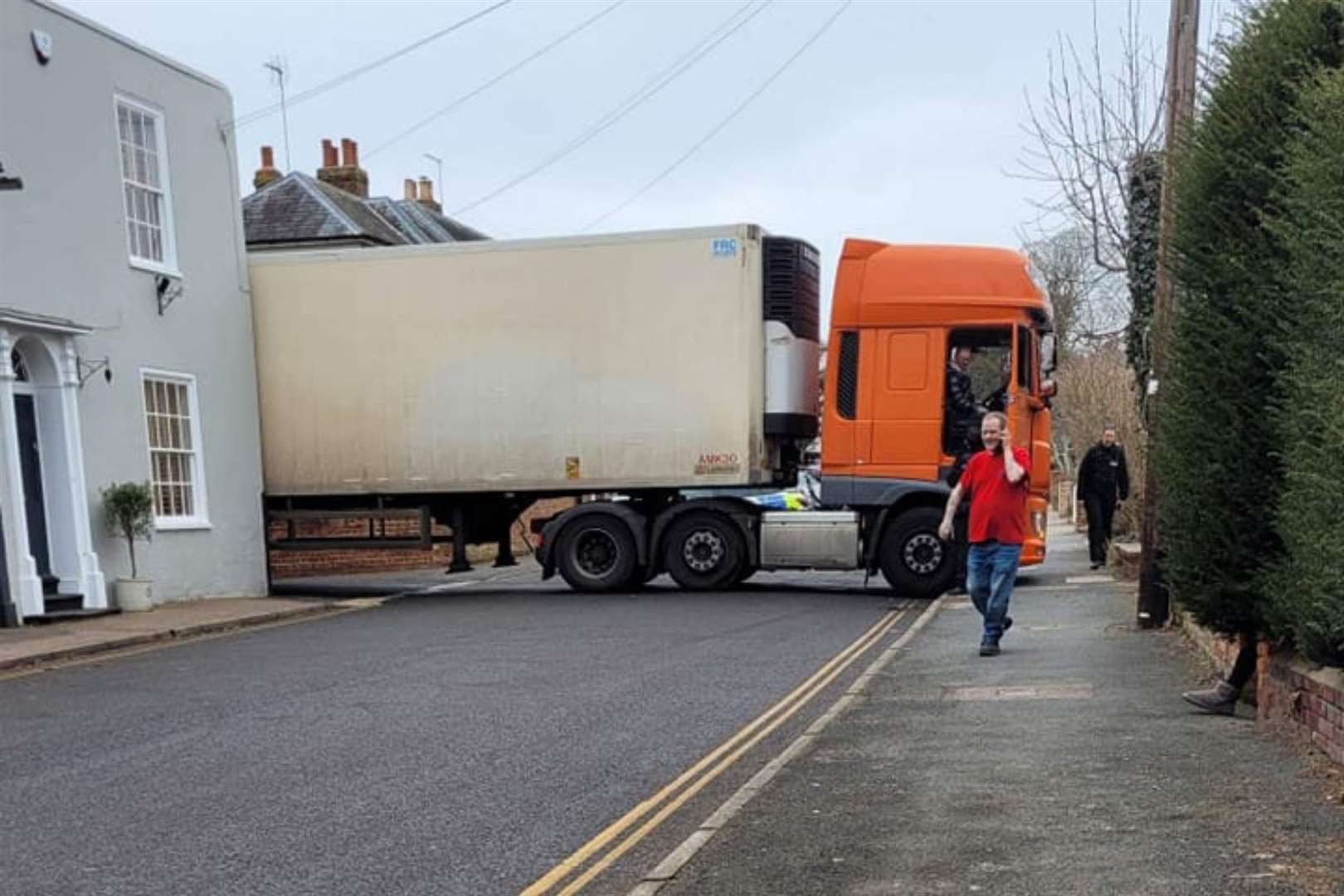 A lorry has become stuck across Bridge High Street. Photo: Debbie Pearson
