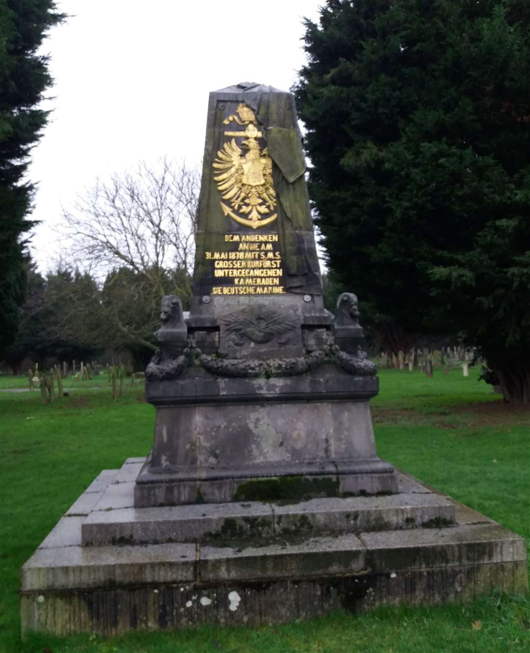 The memorial in Cheriton Road Cemetery in Folkestone to sinking of the SMS Grosser Kurfurst. Picture: Historic England