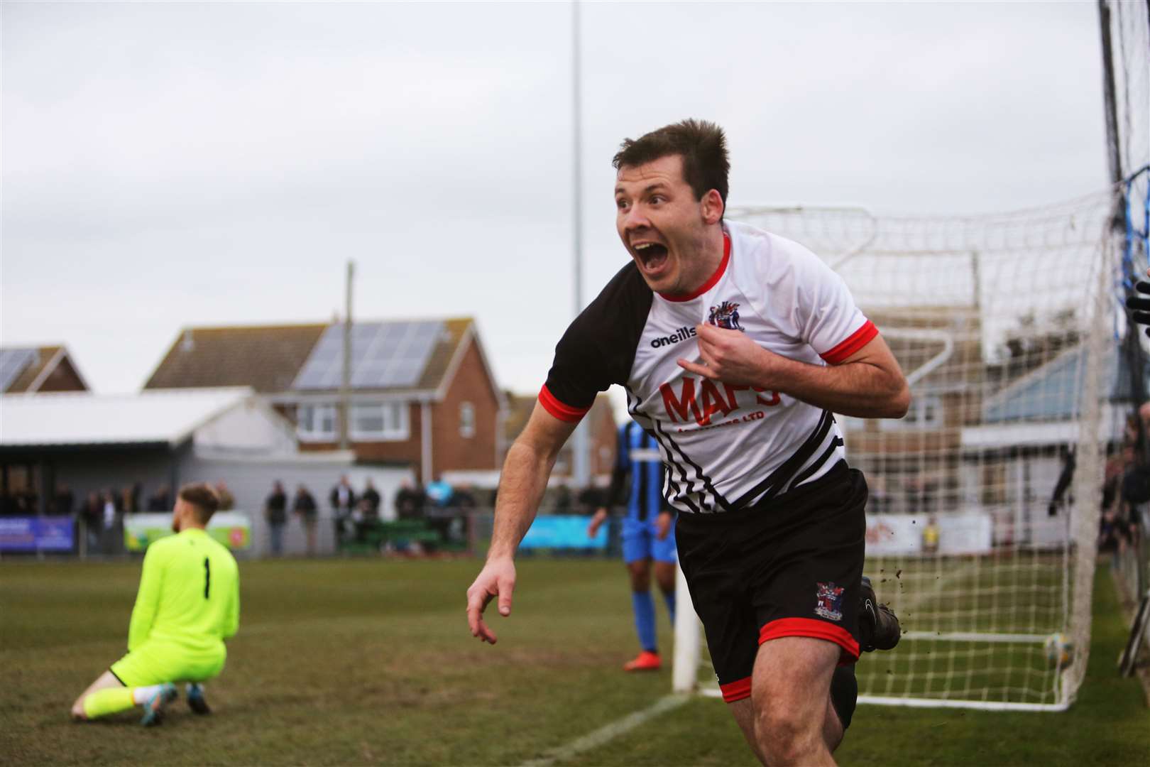 Riley Alford celebrates his semi-final winner for Deal Town against Erith Picture: Paul Willmott