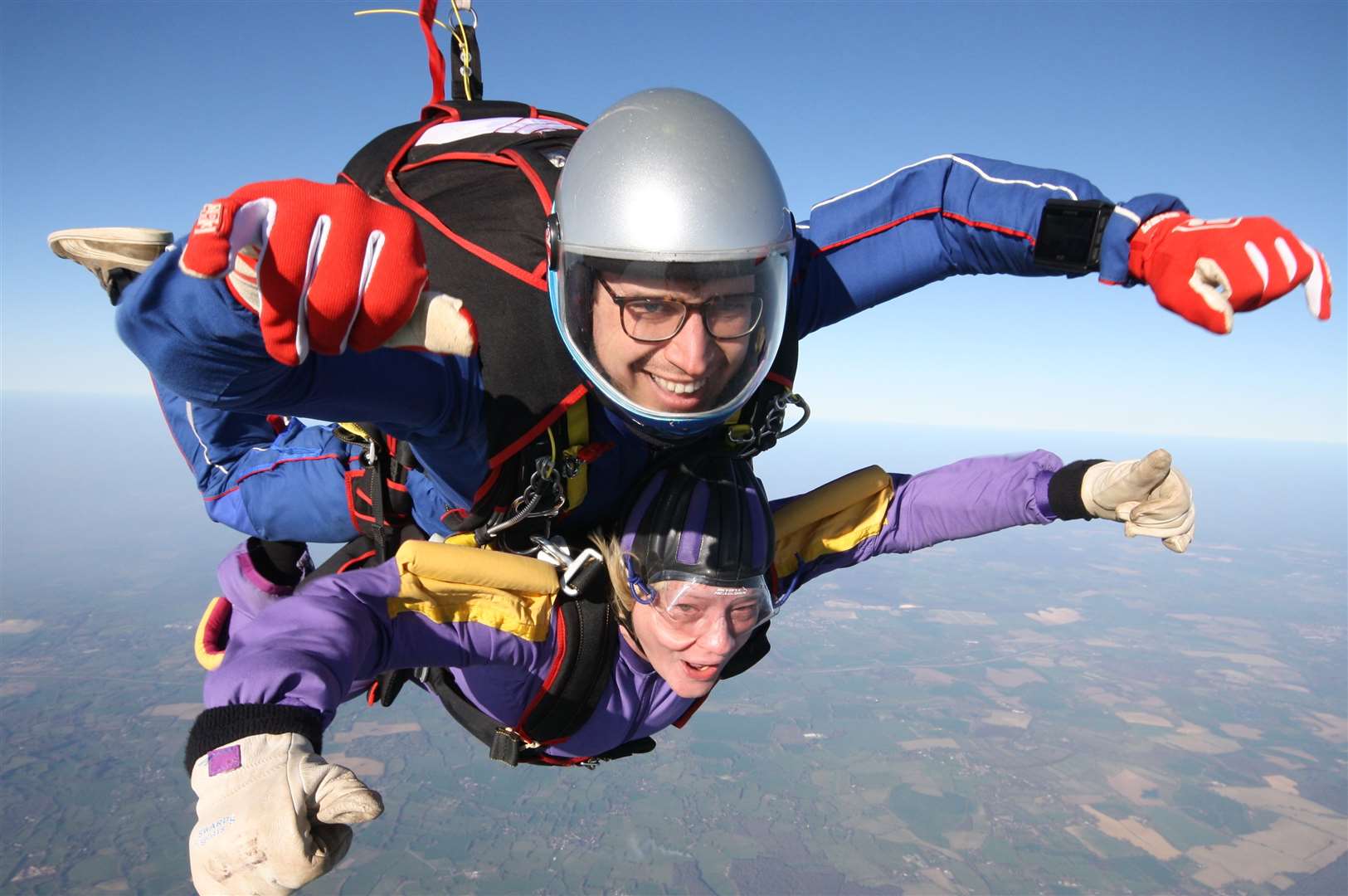 Paula Smith enjoying her charity skydive with Simon Soper