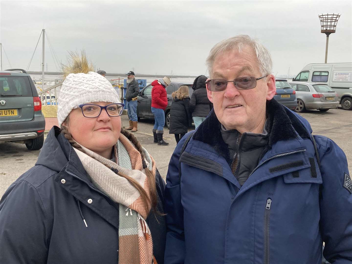 Former Sheppey United FC winger Steve 'Trigger' Hunn, 69, and his daughter Zena Gooding, 46, about to board the X-Pilot at Queenborough to see the masts of Sheppey bomb ship the SS Richard Montgomery