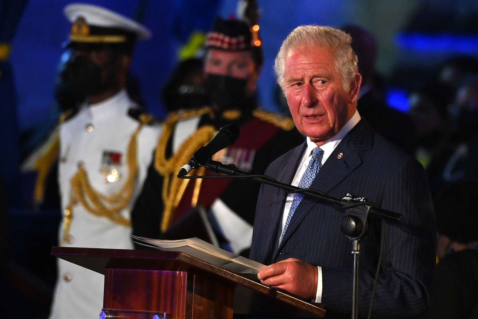 The Prince of Wales speaks at the Presidential Inauguration Ceremony at Heroes Square in Bridgetown (Jeff J Mitchell/PA)