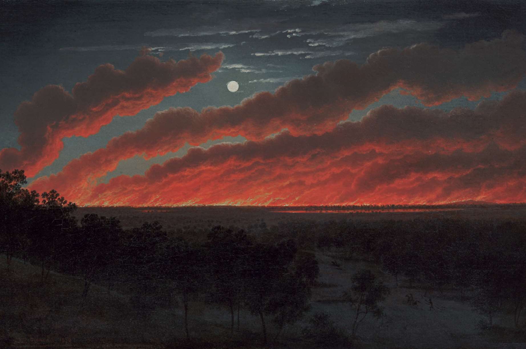 Eugene von Guerard's Bush Fire, 1859. Oil on canvas. Copyright: Royal Academy of Arts