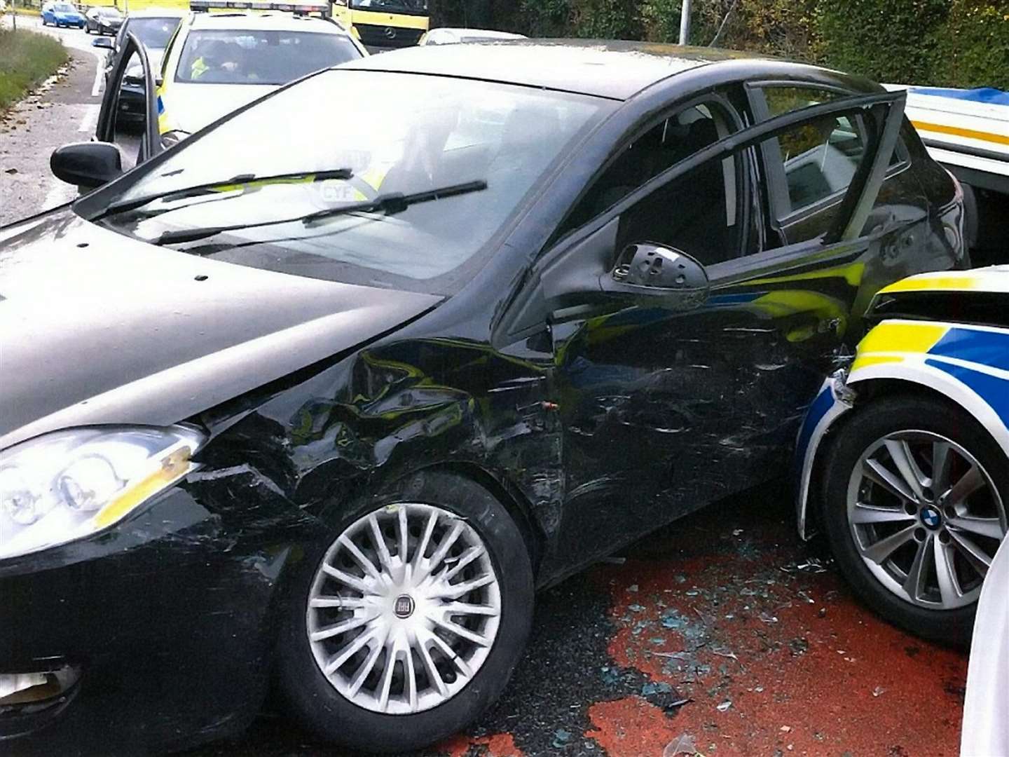 The Fiat after the tactical stop by PC Storey. Picture: Sussex Police/SWNS