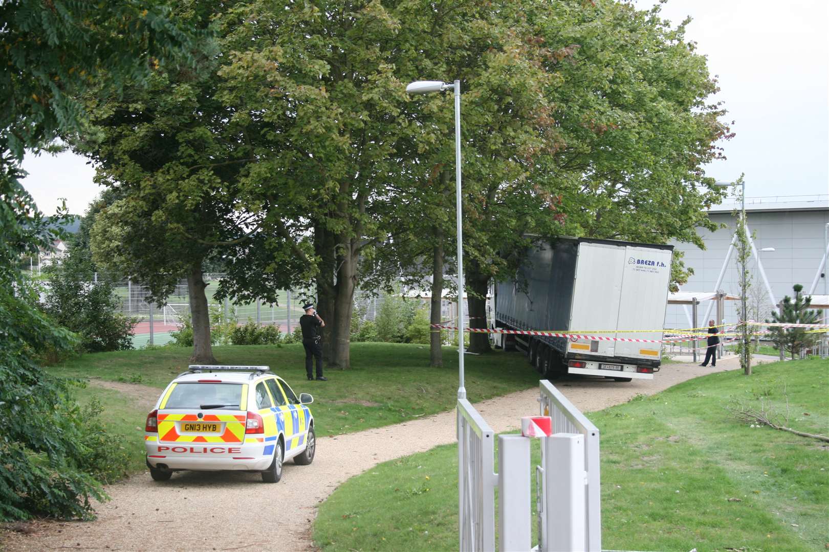 The lorry crashed through the gates into Northfleet Technology College