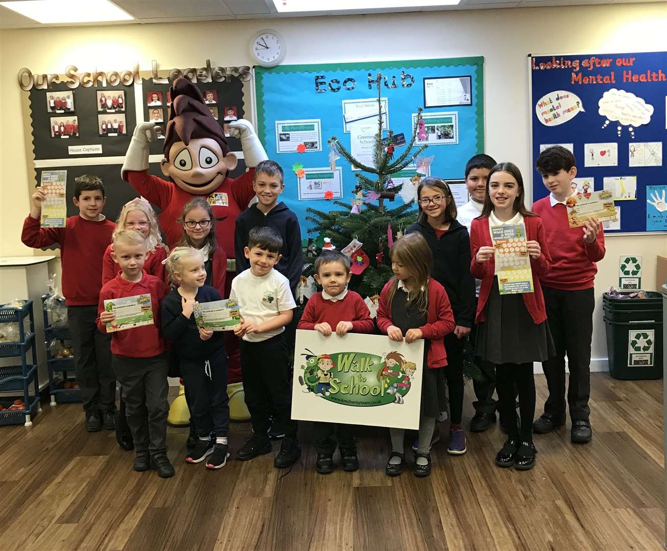The Walk Once a Week mascot, part of the KM Charity Team programme, visited Miers Court Primary School. Picture: KM Charity Team