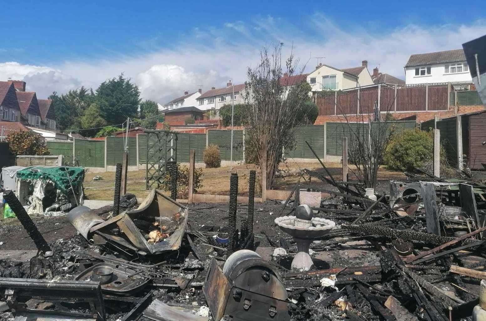All that was left after the blaze in the back garden of the family's home