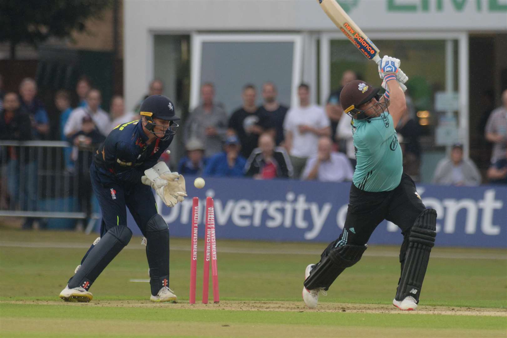 Aaron Finch dismissed in Kent's match with Surrey at The Spitfire Ground, St Lawrence. Picture: Chris Davey