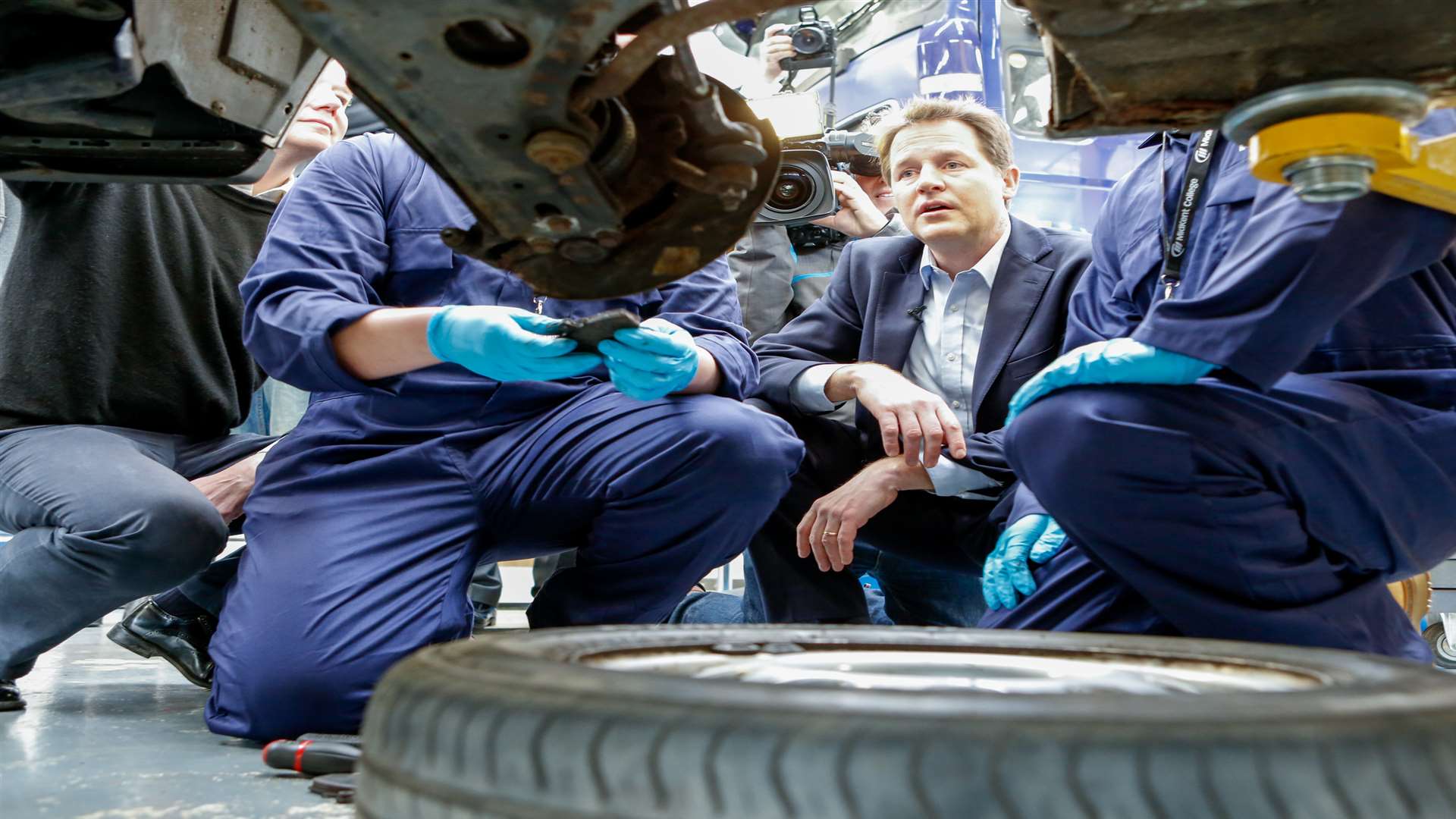 Mr Clegg swung by the college's motor vehicle workshop