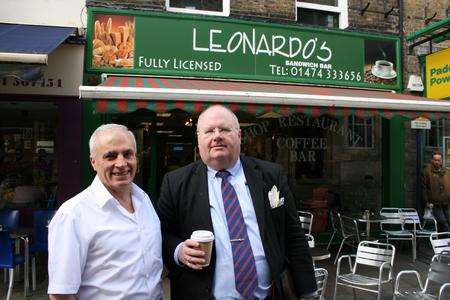 Eric Pickles meets Leonardo's owner Savvas Christodoulou in Gravesend