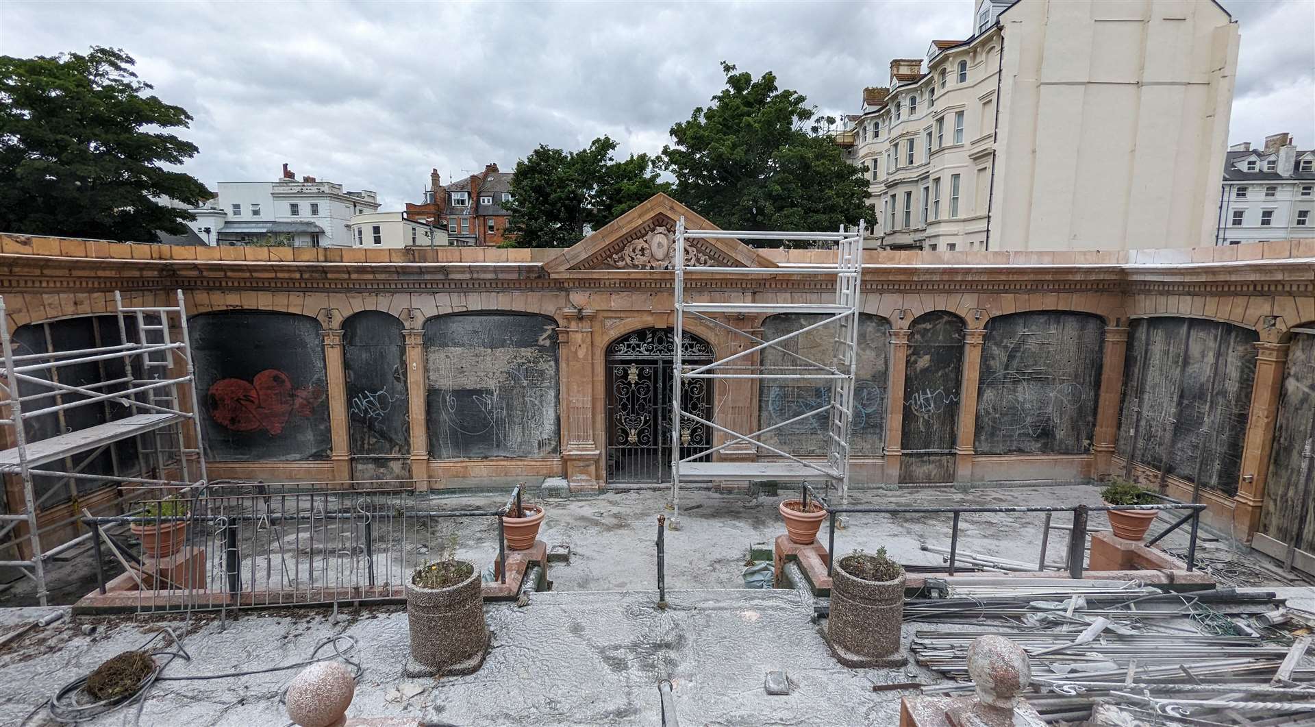Work is taking place to save and restore the facade of the Pavilion