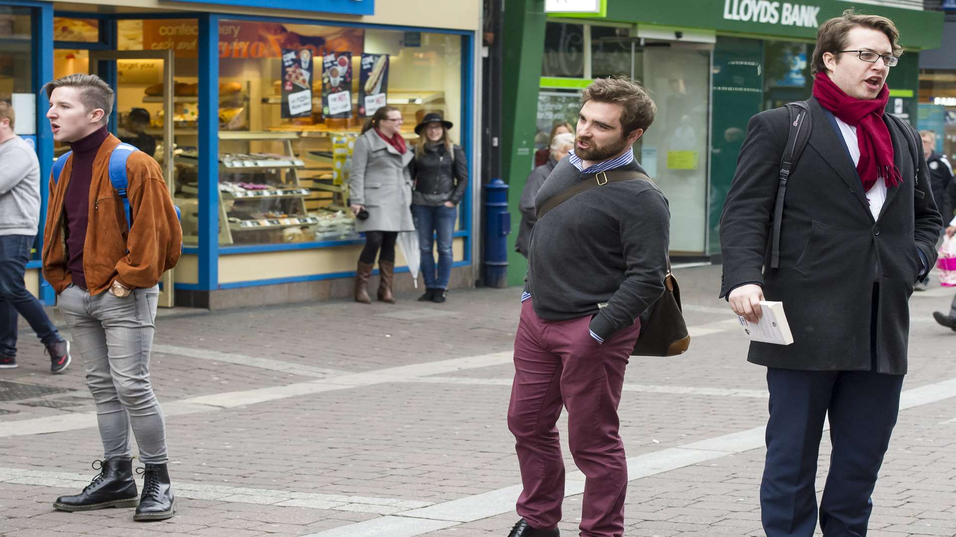 Singers mingled with unsuspecting shoppers