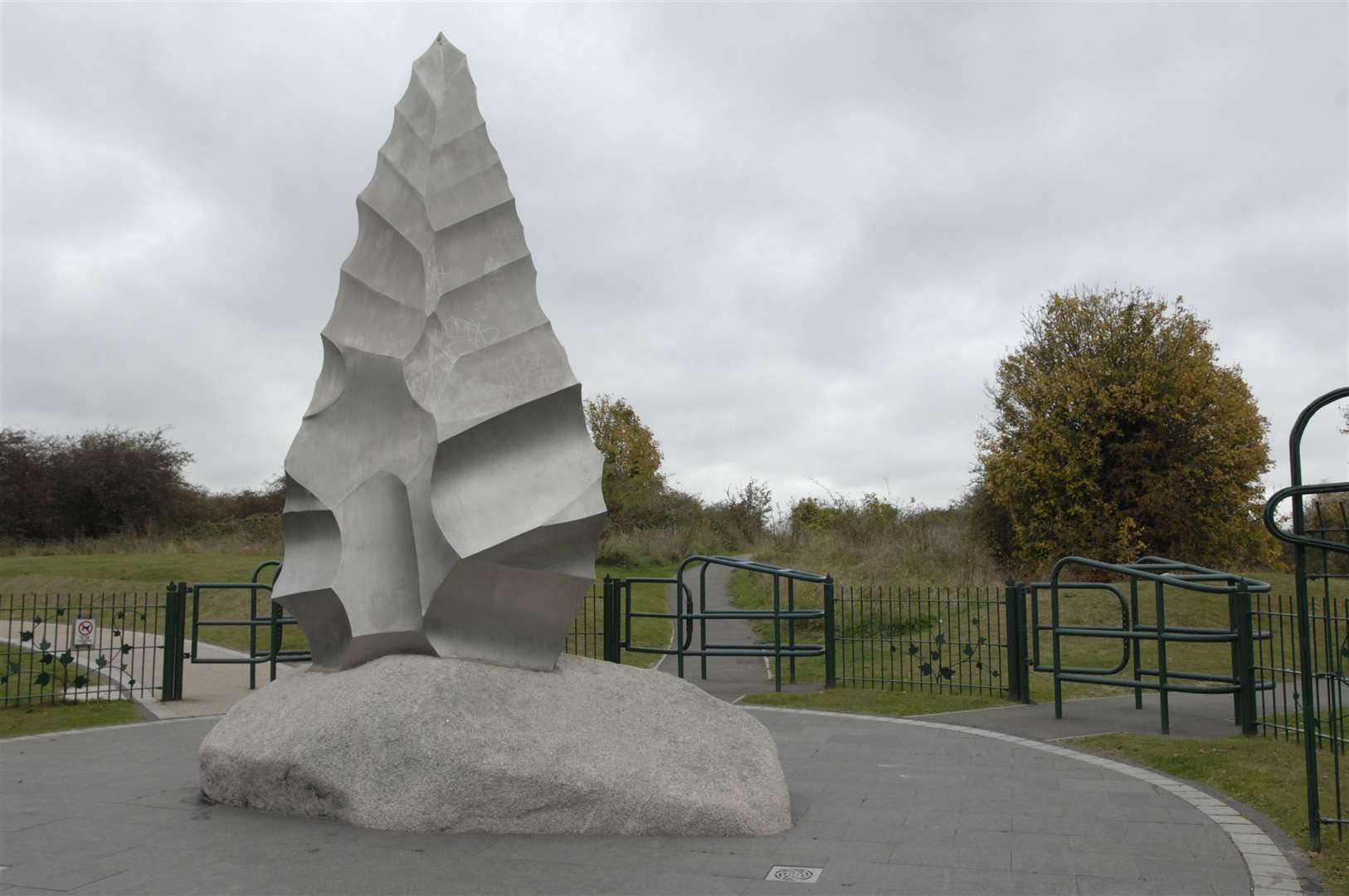 The hand-axe sculpture at Swanscombe Heritage Park. Picture: Frant Falvey