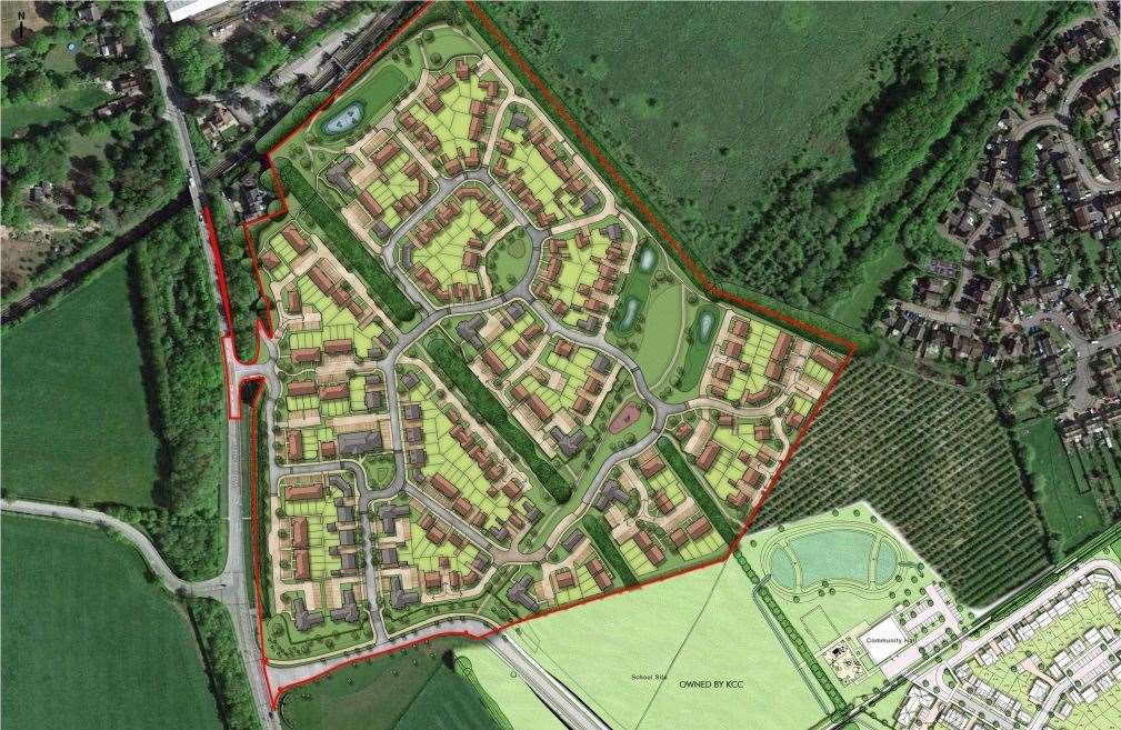 The application is outline only, so this is simply an indicative layout of the proposed Croudace site off Hermitage Lane and not necessarily the final version