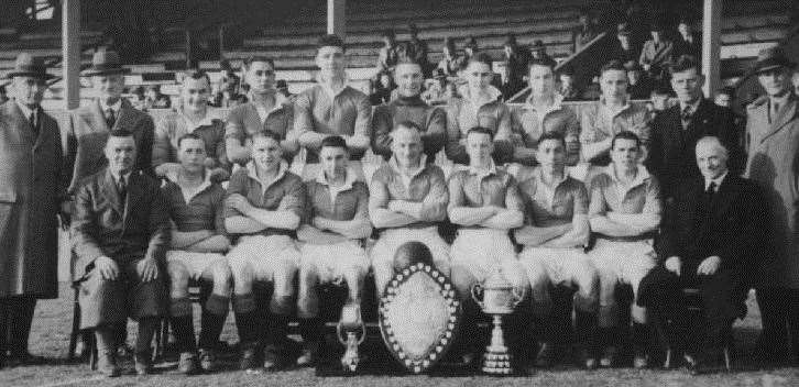 Northfleet United, Kent Senior Cup winners in 1938. The side included future Tottenham manager Bill Nicholson, future Wales captain Ron Burgess, Freddie Cox who won the FA Cup with Arsenal and Charlie Revell who went on to play for Charlton Athletic