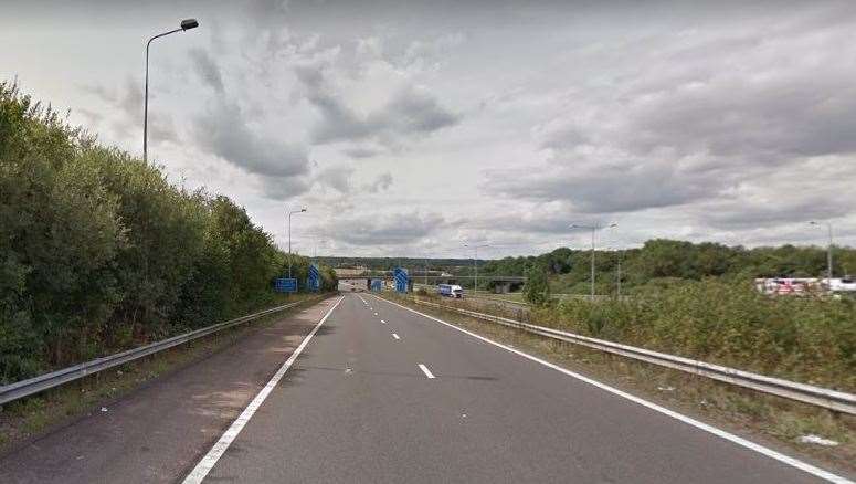 The M2 entry slip at Junction 4 for Gillingham was partially blocked by an accident this afternoon. Picture: Google
