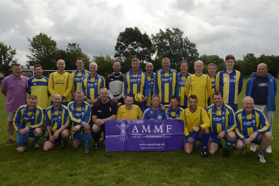 The Sheerness East Veteran's Team line-up before last year's Jimmy Gray Memorial Match.