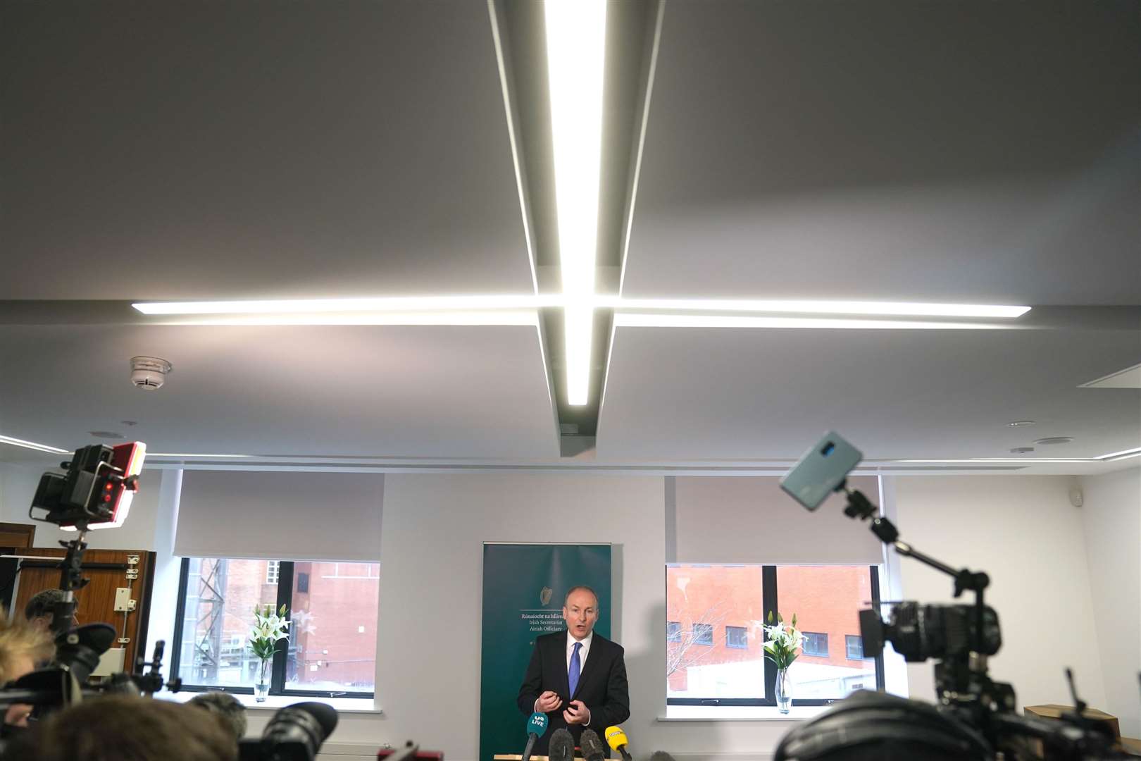 Tanaiste Micheal Martin speaks to the media at the Irish Government Secretariat in Belfast (Brian Lawless/PA)