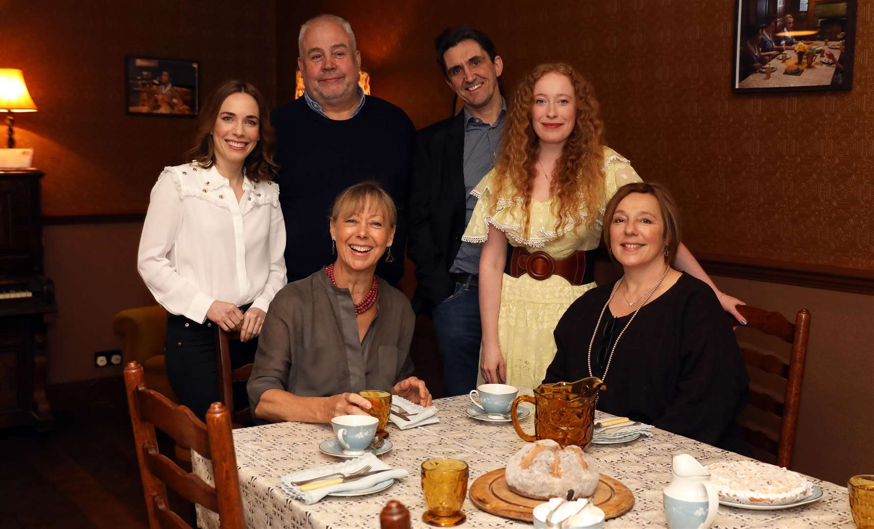 The Call the Midwife cast at the Nonnatus House dining table at the dockyard in Chatham Picture: Daniel Turner
