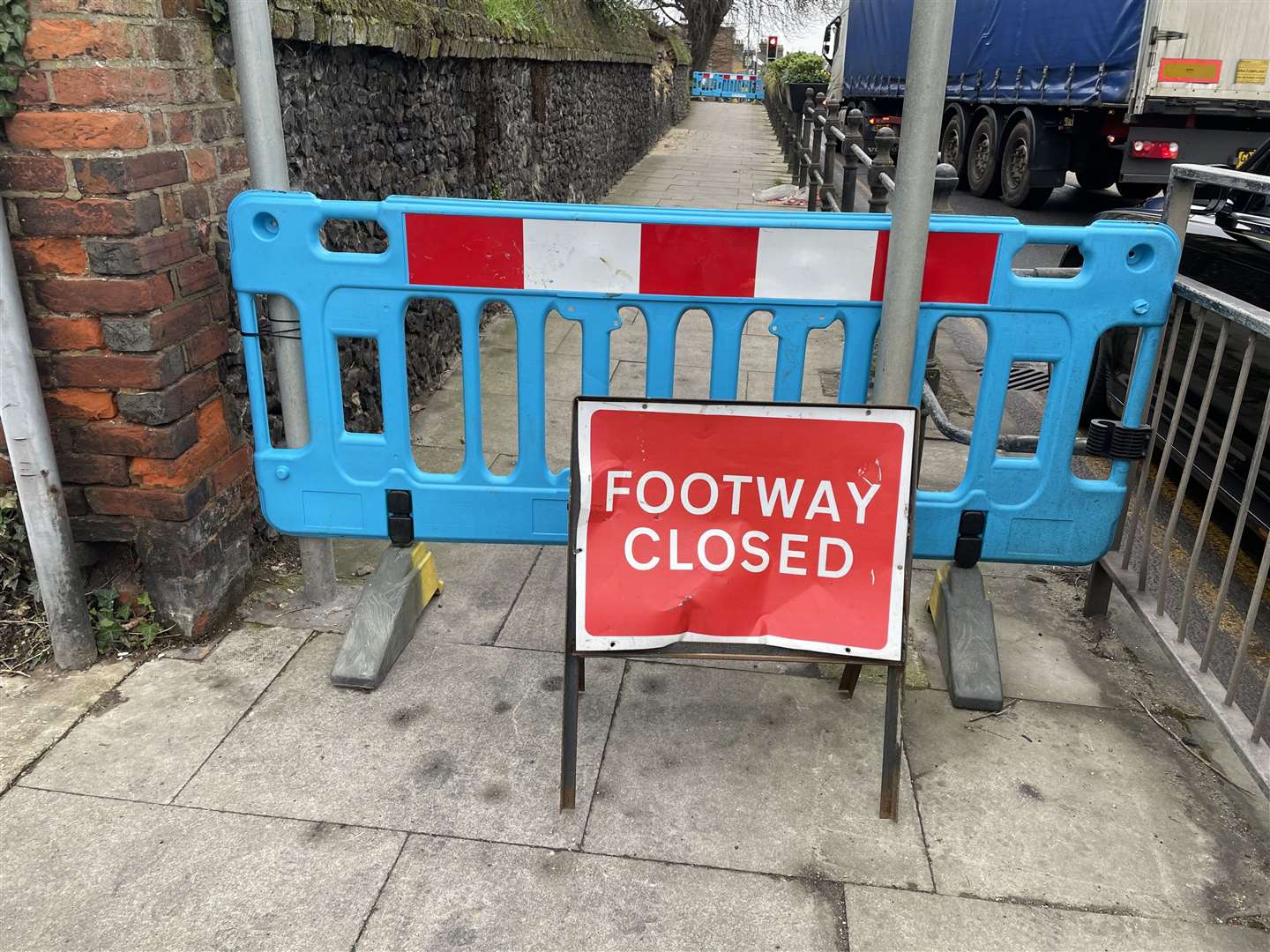 The unsafe pathway is closed to pedestrians