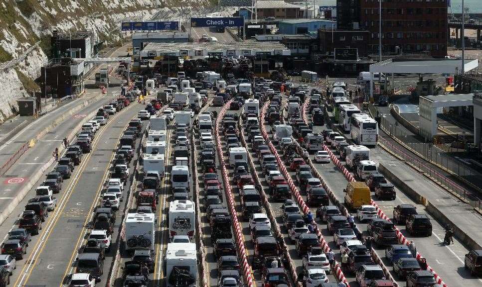 Queues at the Port of Dover at the start of the school holidays. There are fears this could become the norm when the new checks are introduced. Picture: Barry Goodwin.