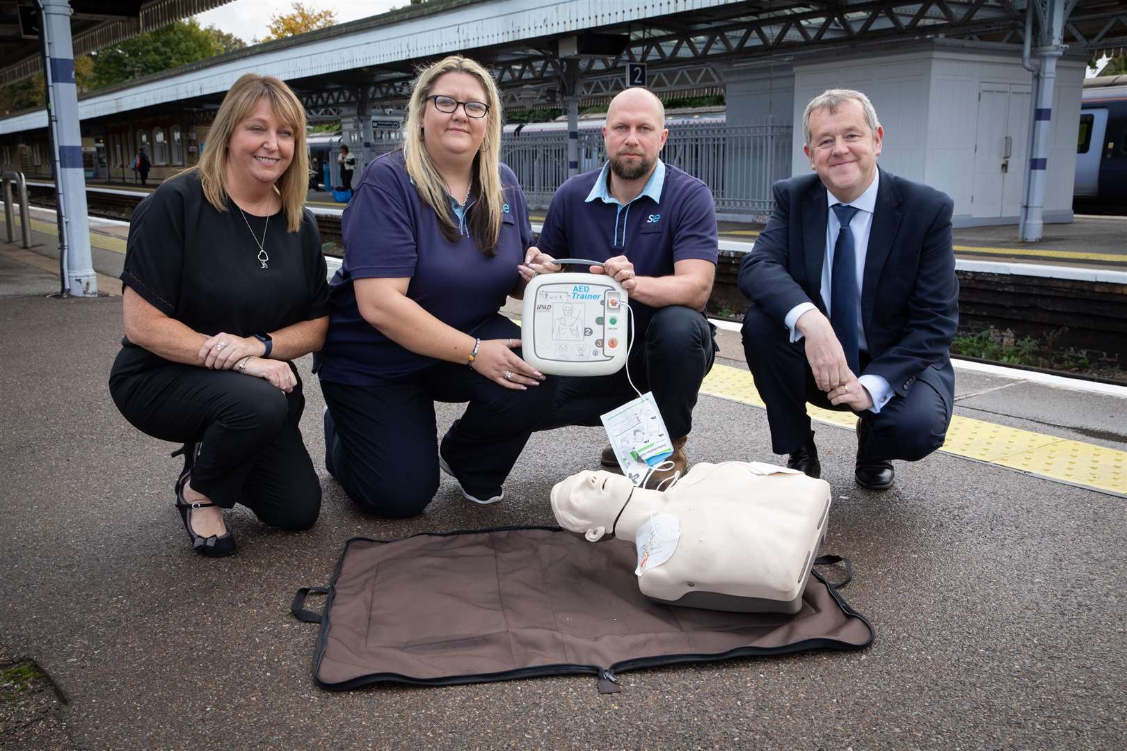 From left: Southeastern’s Lisa Taylor, Laura McMahon, Sebastian Szymanski and David Wornham announce the roll out of defibrillators to every station on the Southeastern network. Picture: Southeastern