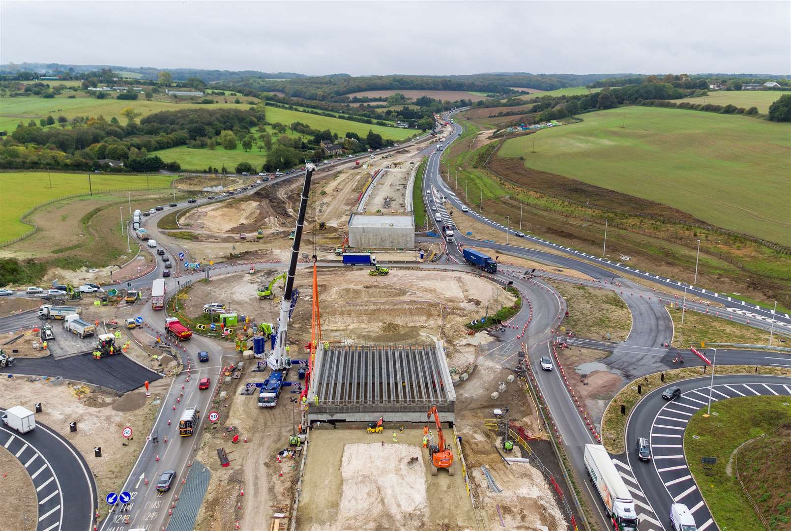 A second beam lift has taken place on the Stockbury flyover as works on the multi-million pound project continues Picture: National Highways