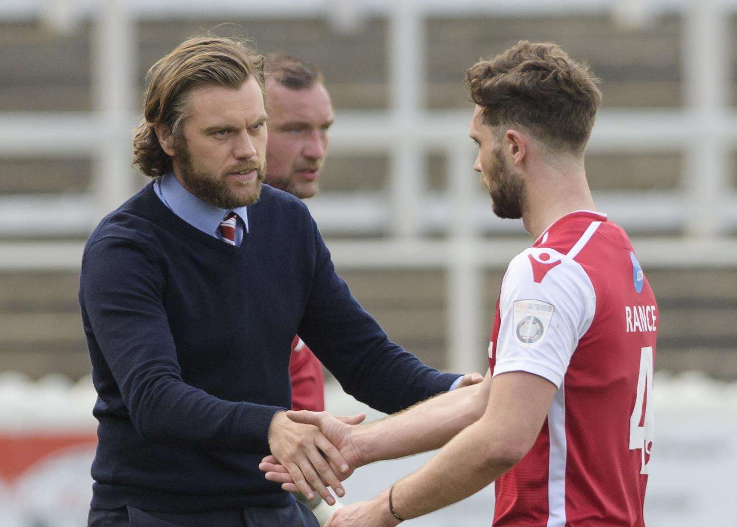 Daryl McMahon shakes Dean Rance's hand Picture: Andy Payton