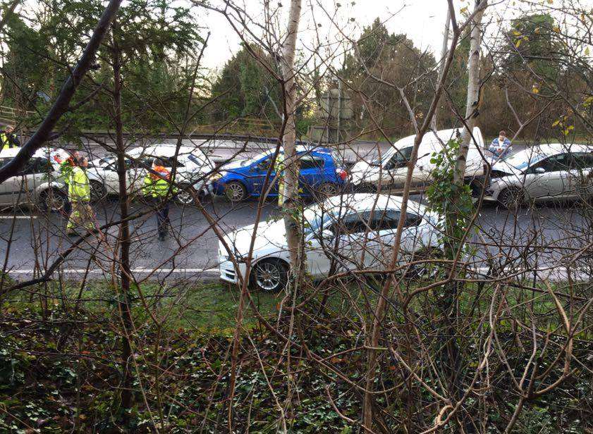 13 cars are reportedly involved in the smash. Picture: Daniel Tampin