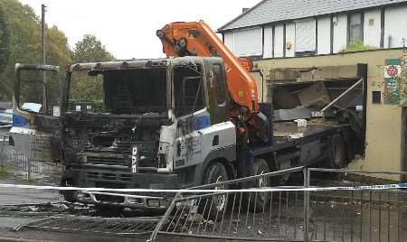 The wrecked lorry outside the post office today