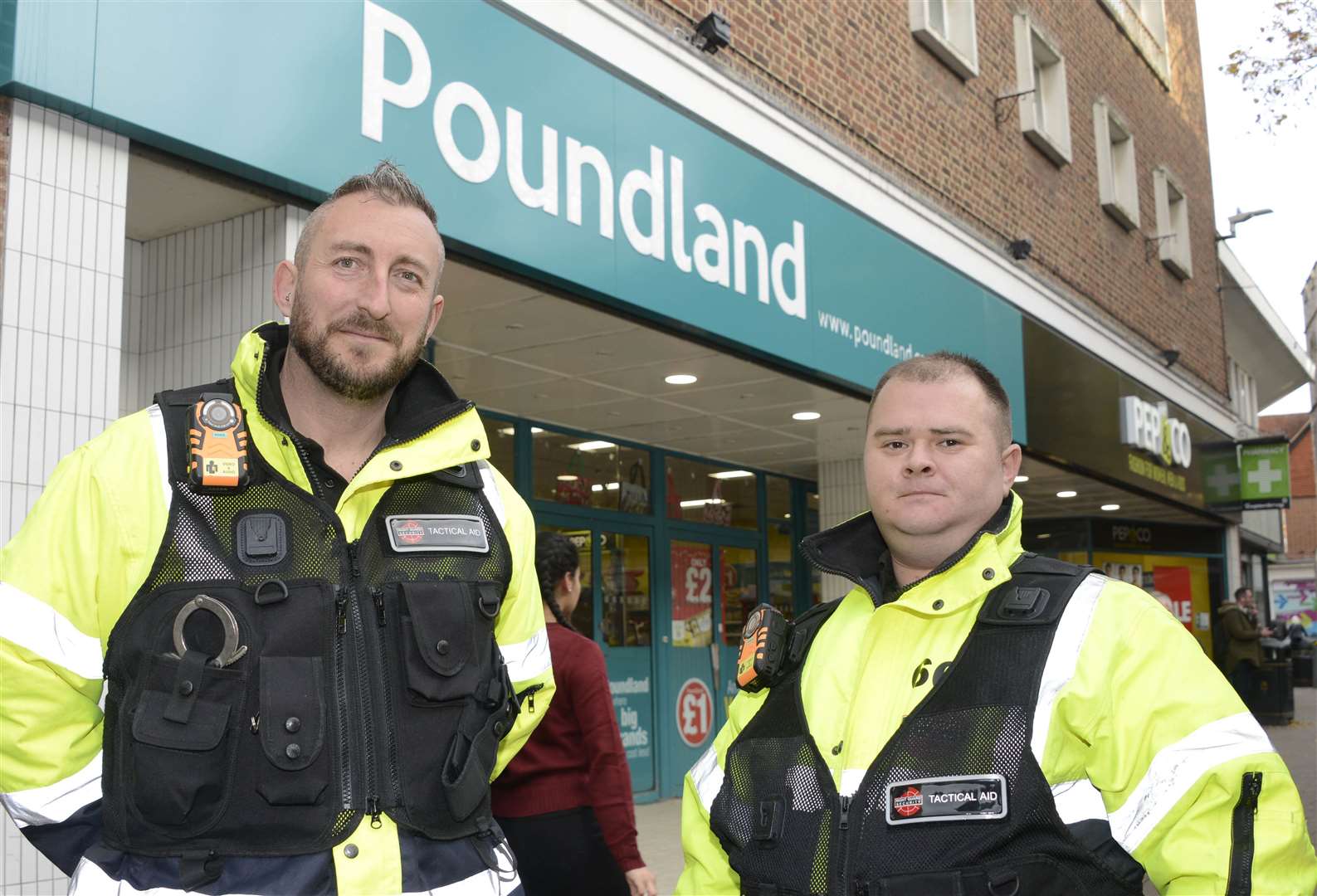 Security guards Peter Hunt and Dan Stannard came to the aid of Poundland staff. Picture: Paul Amos