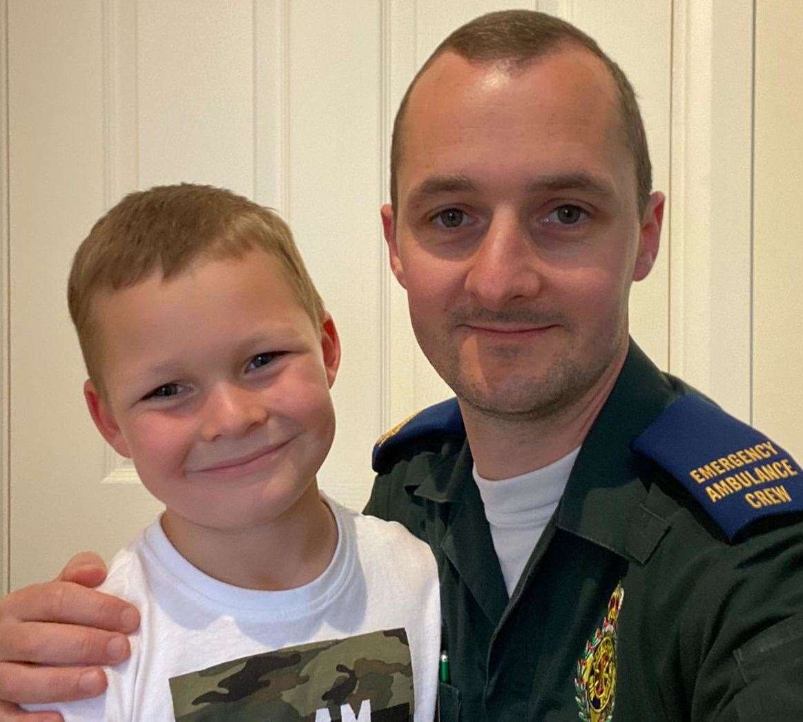 Thomas Denning with his son George, from Tonbridge Picture: London Ambulance Service NHS Trust